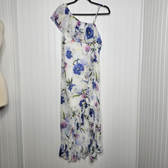 Slate & Willow White Ruffled Floral Midi Dress Size 0 Asymmetrical Vacation - Picture 8 of 9